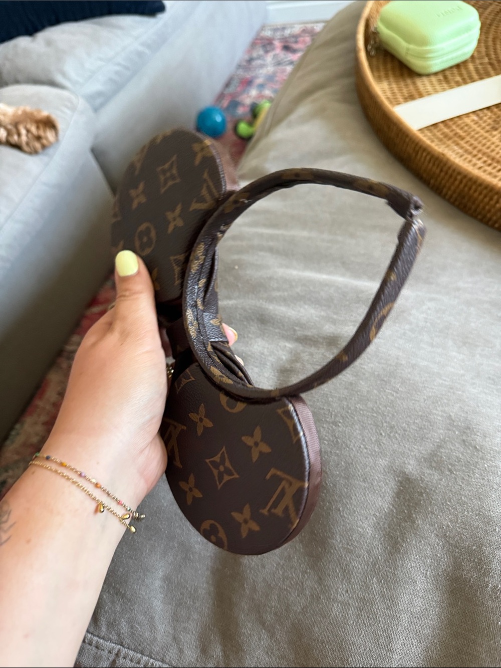 Designer-Inspired Brown Monogram Mouse Ears Headband - Picture 3 of 4